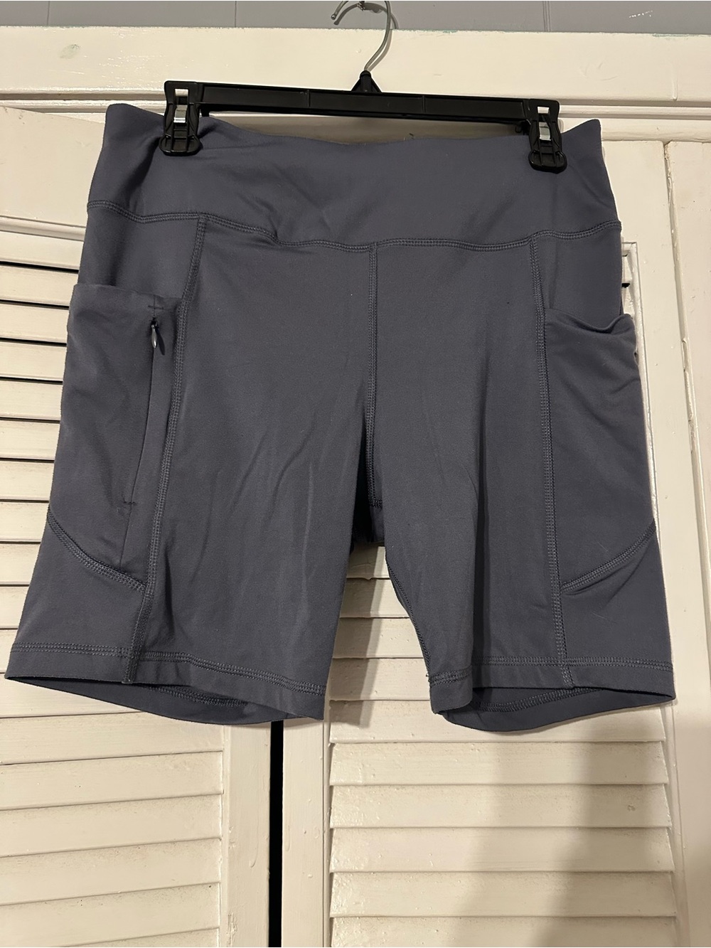 Avia Slate Gray High-Rise Bike Shorts with Side Pockets Women's Size L